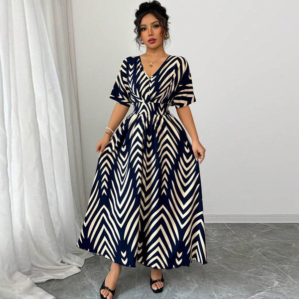 Robe longue manches courtes et taille ajustée - Chic&Shines