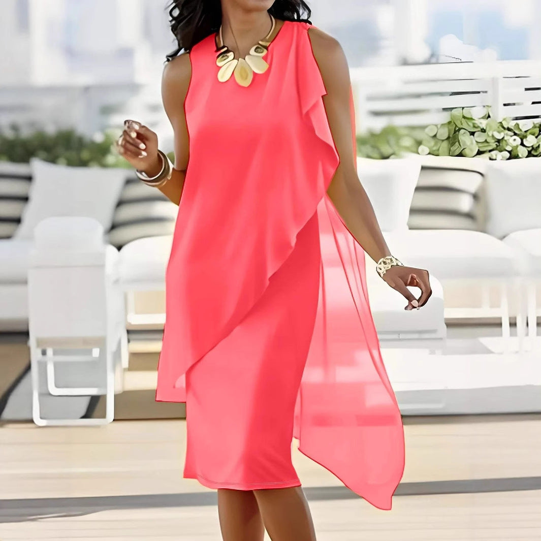 Robe courte sans manches en mousseline