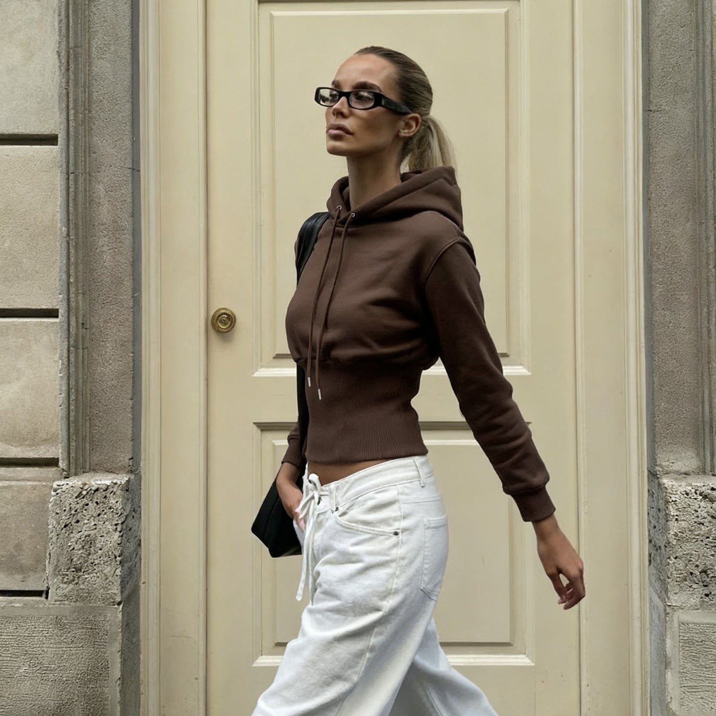 Veste à capuche taille haute élastique