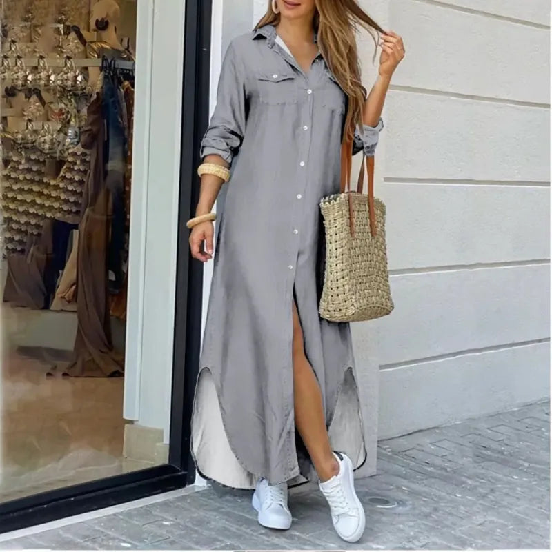 Robe chemise longue et manches longues
