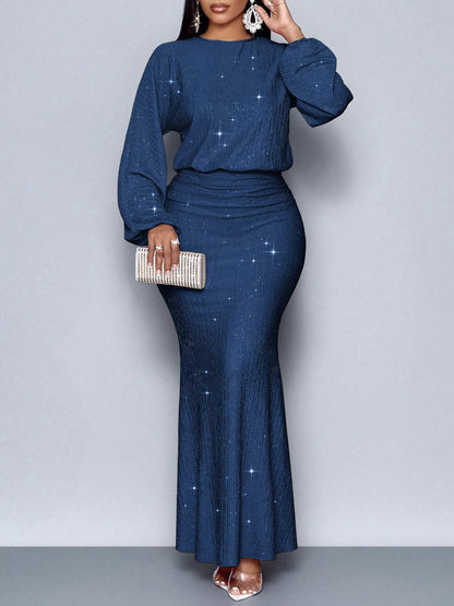 Robe longue à manches longues pailleté de soirée