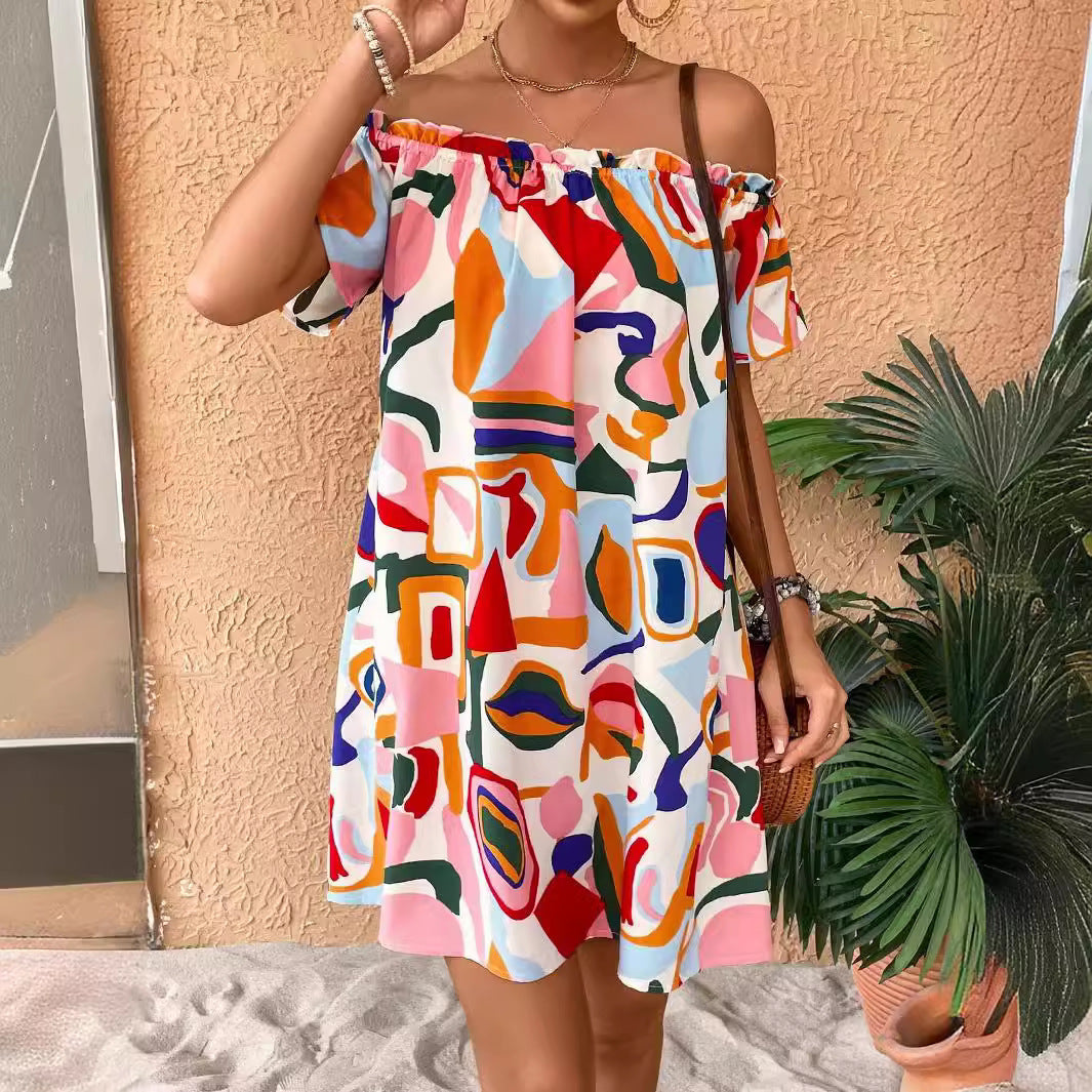 Robe courte bustier imprimé tropical