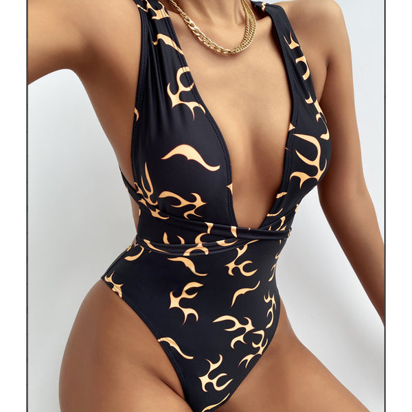 Maillot de bain 1 pièce imprimé flammes
