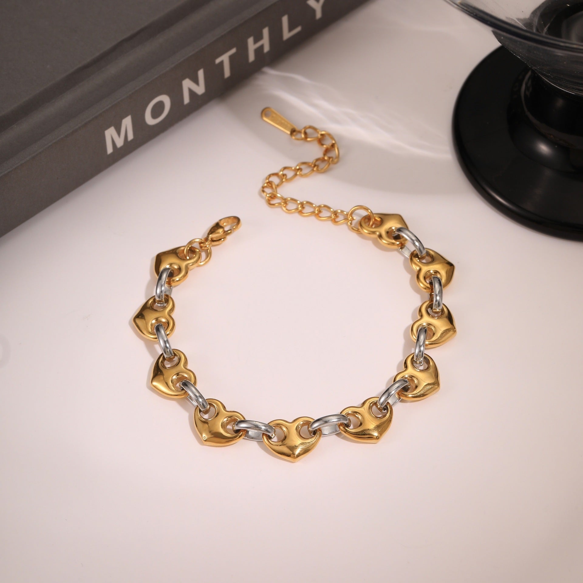 Bracelet motif cœur en acier inoxydable
