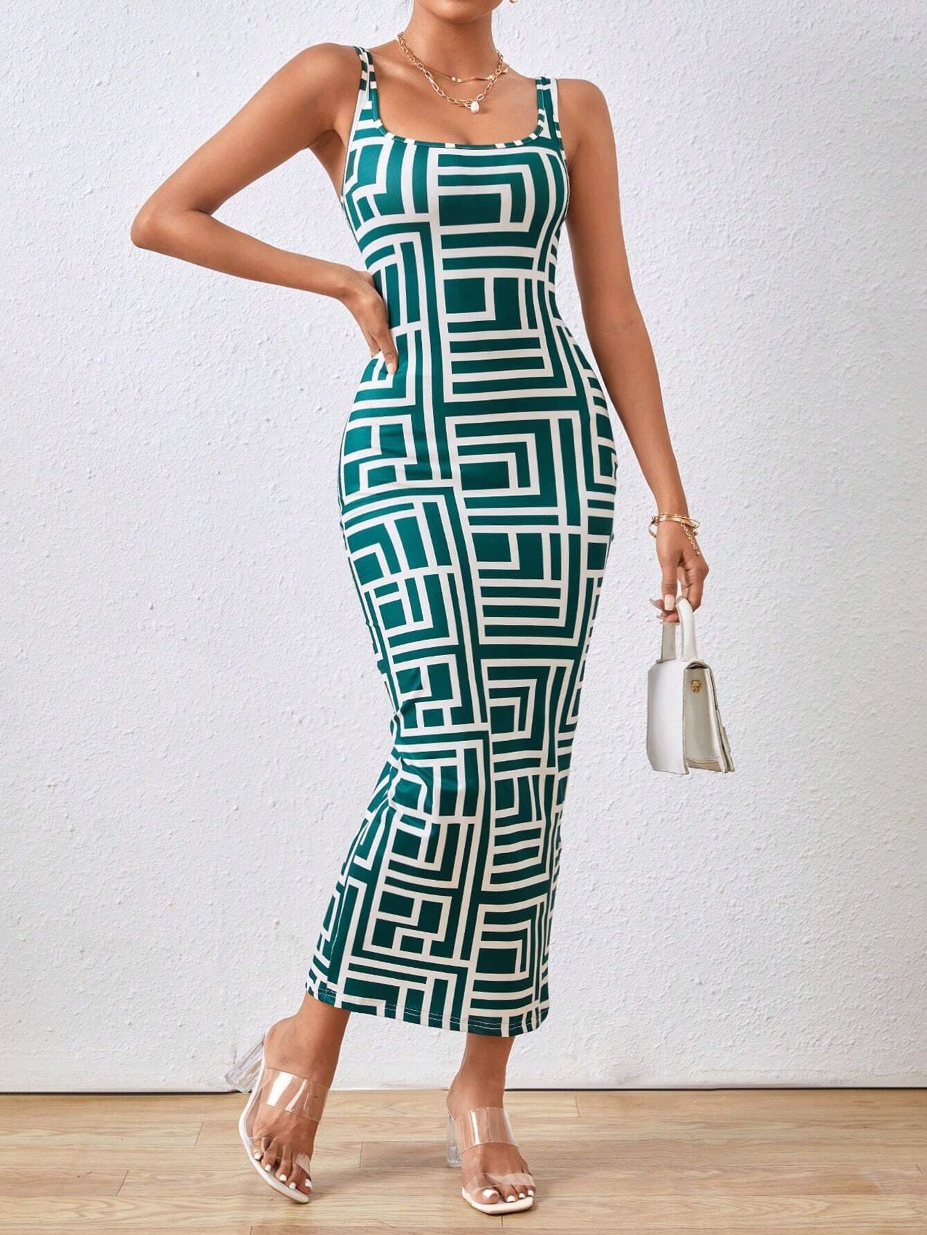 Robe longue imprimée à bretelles