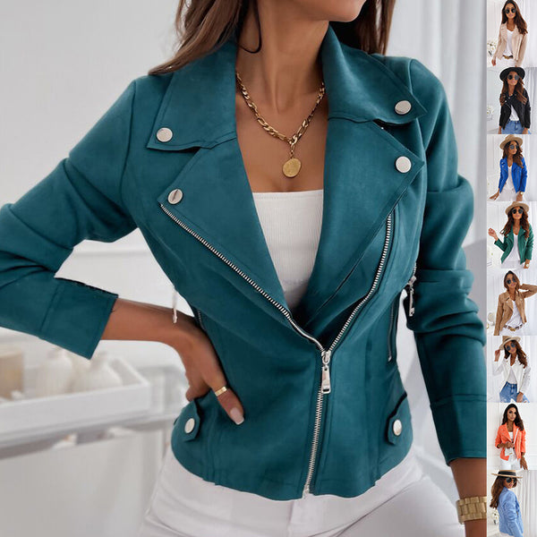 Veste zippée à revers avec poches haut court à manches longues