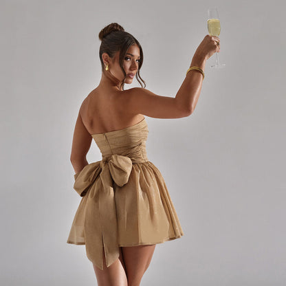 Robe tube courte en dentelle avec nœud papillon