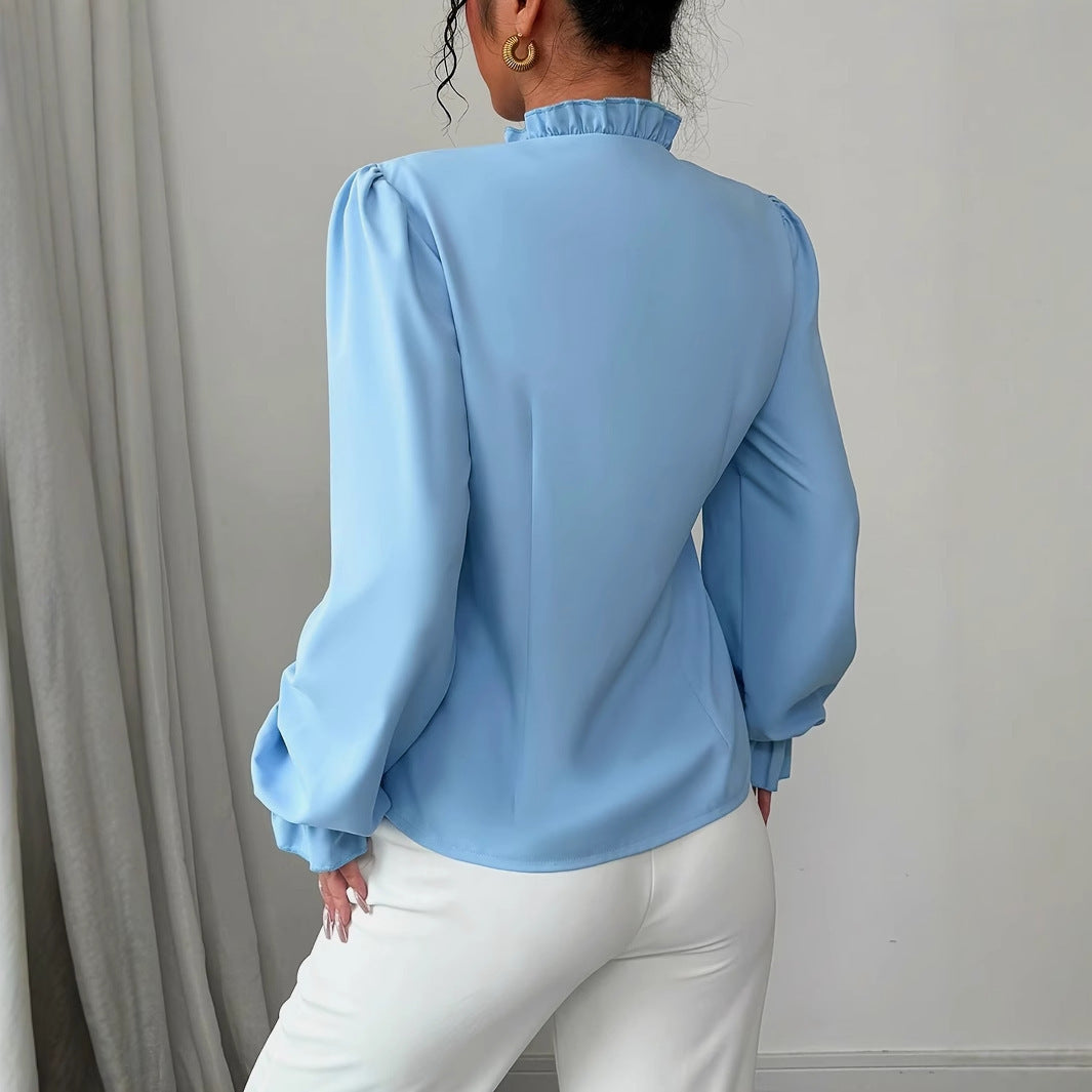 Chemisier élégant à manches longues et col boutonné asymétrique