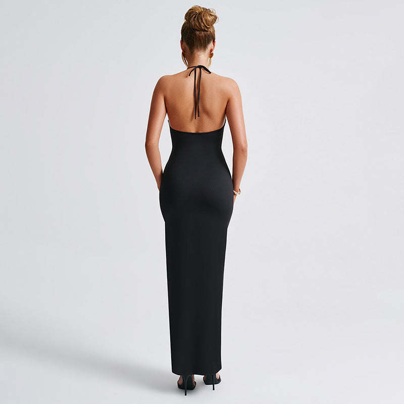 Robe longue fendue col licou dos nu