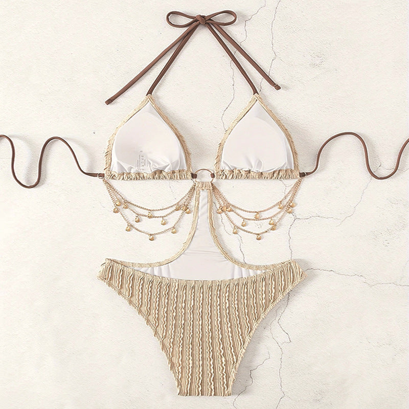 Maillot de bain une pièce licou dos nu à chaine - Chic&Shines