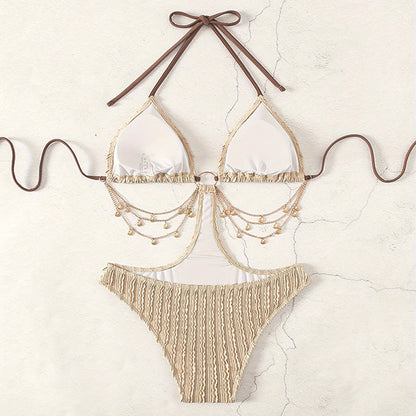 Maillot de bain une pièce licou dos nu à chaine - Chic&Shines