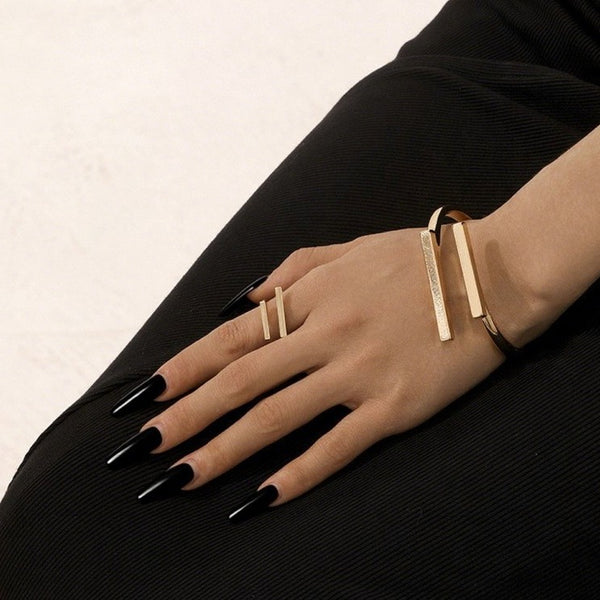 Ensemble bijoux bracelet et bague réglables en métal