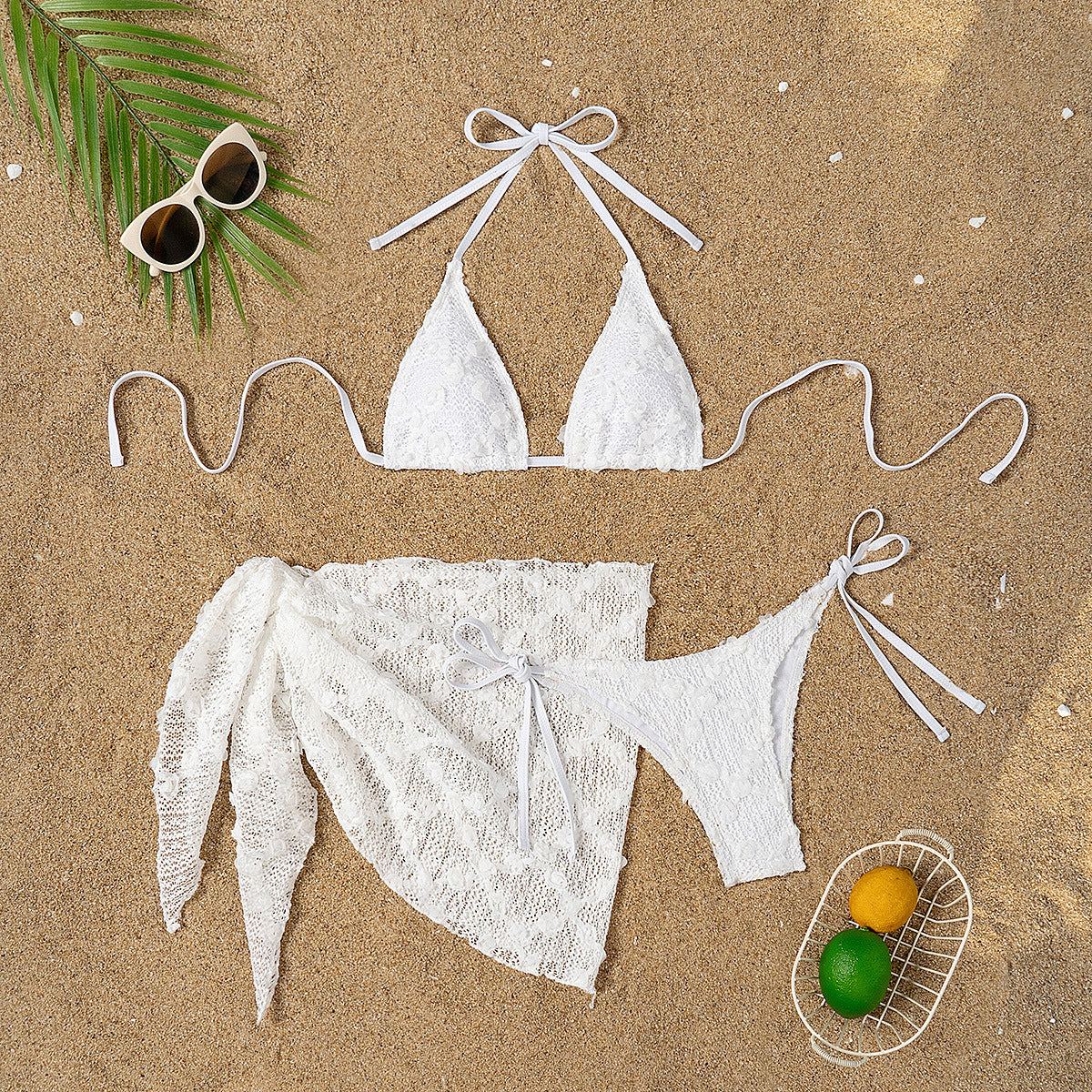 Maillot de bain bikini en maille 3 pièces