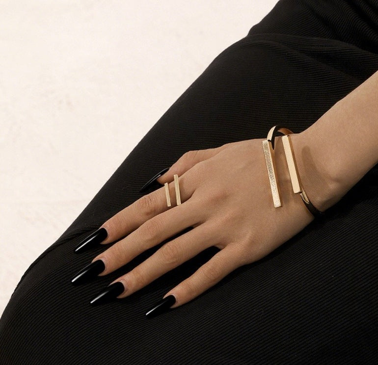 Ensemble bijoux bracelet et bague réglables en métal