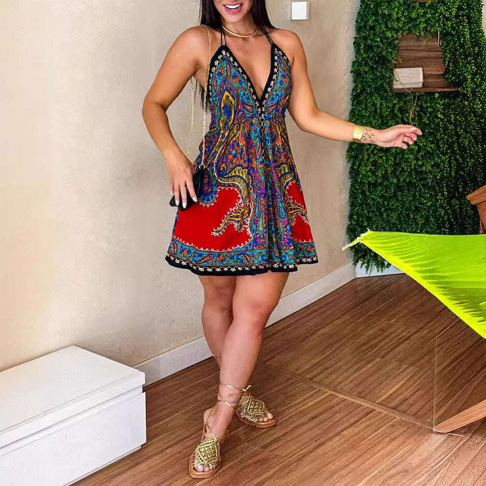 Robe courte licou col V dos nu