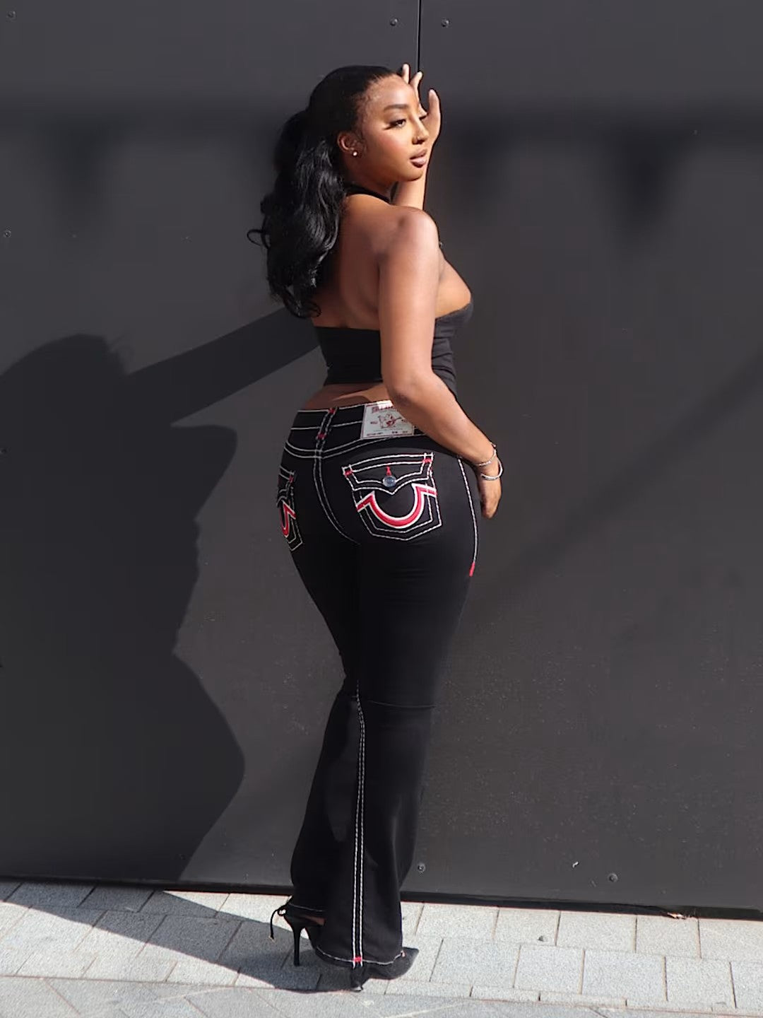 Jean brodé taille haute vintage
