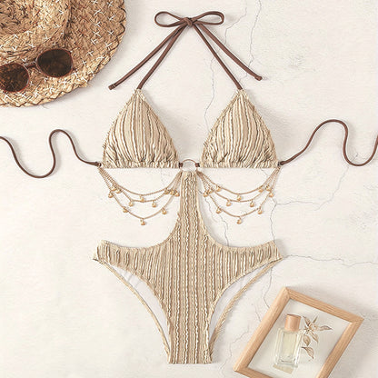 Maillot de bain une pièce licou dos nu à chaine - Chic&Shines