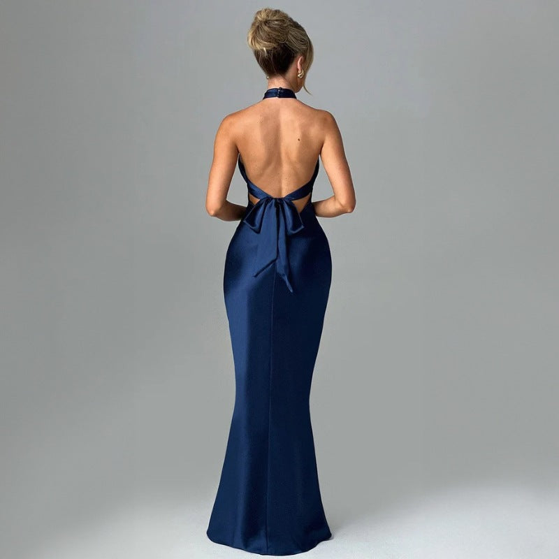 Robe longue licou sans manches dos nu