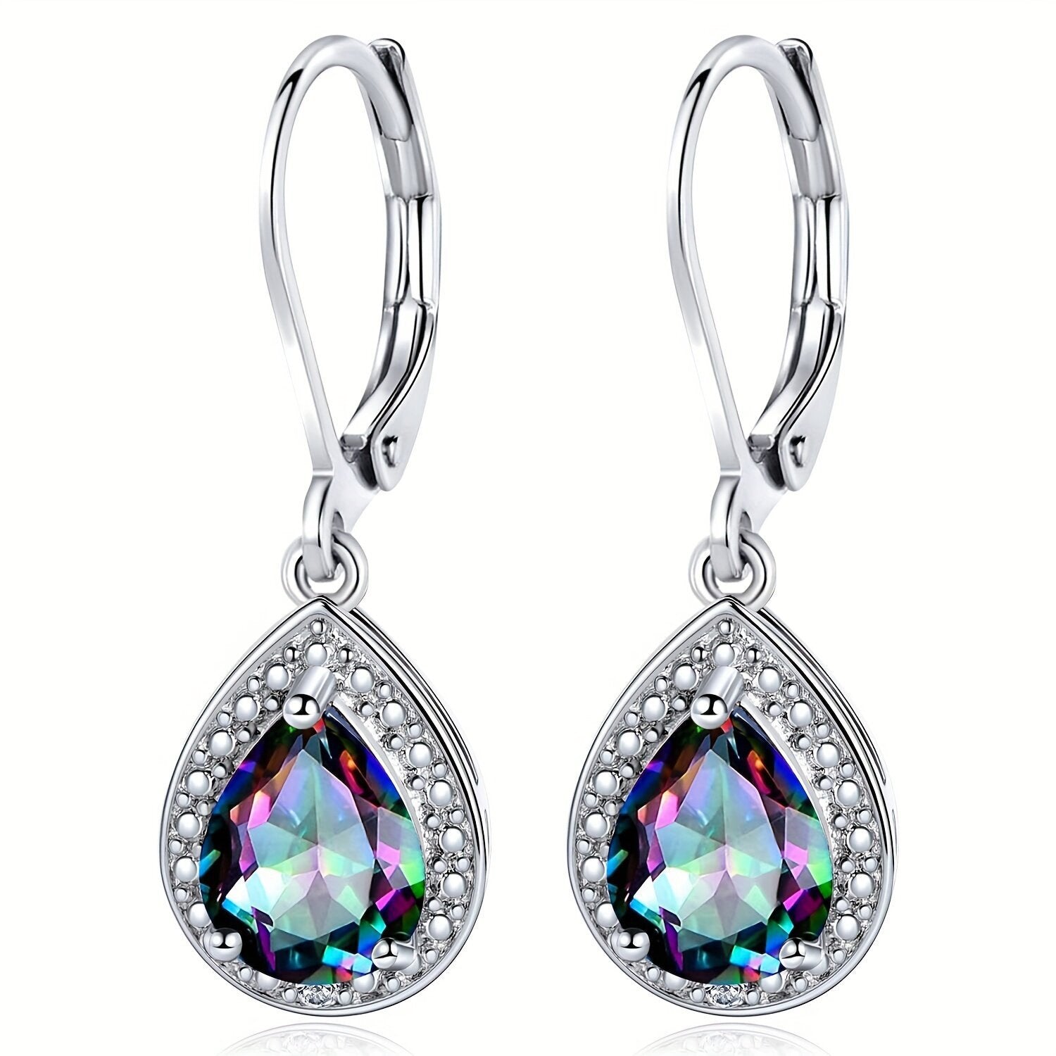 Boucles d'oreilles en pierre goutte d'eau colorée