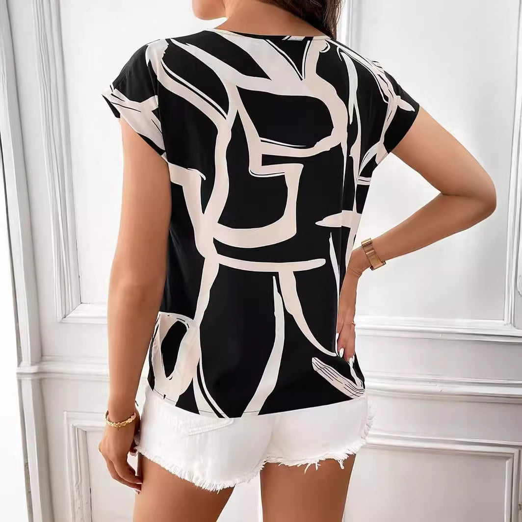 Chemise imprimée à manches courtes et épaules dénudées