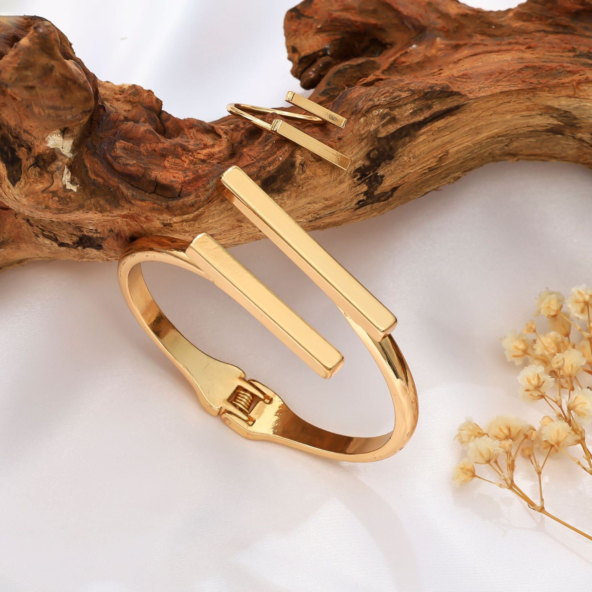 Ensemble bijoux bracelet et bague réglables en métal