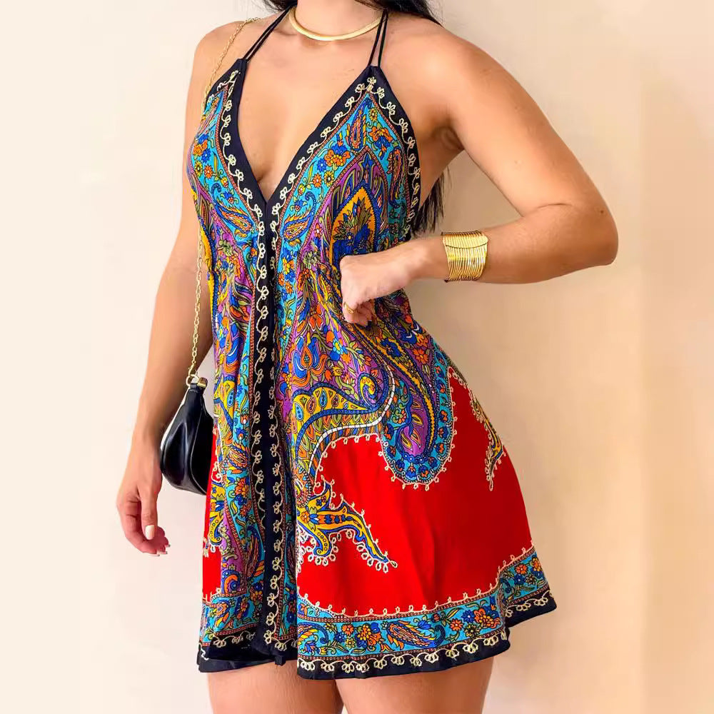 Robe courte licou col V dos nu