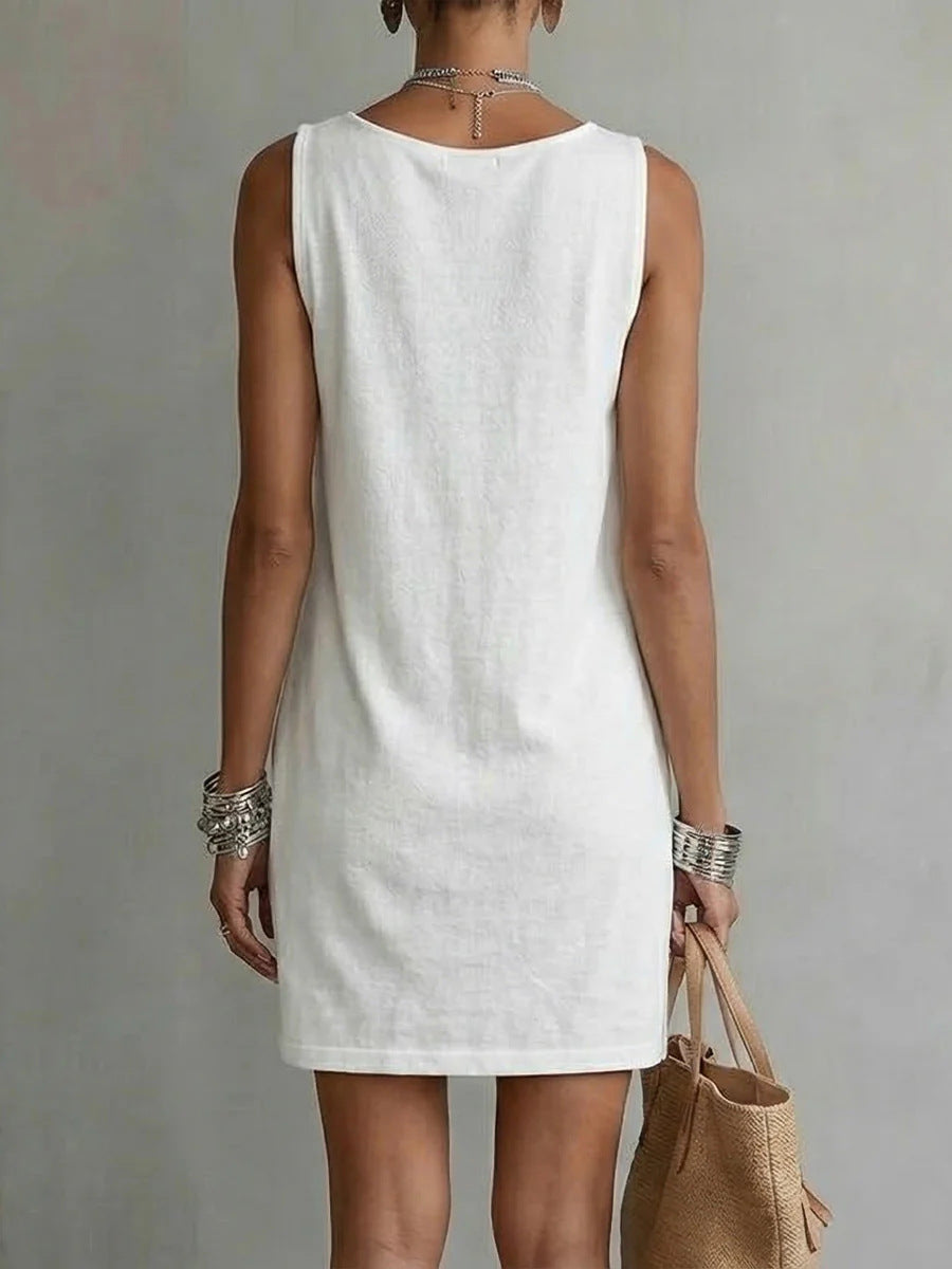 Robe courte d'été sans manches à encolure drapée