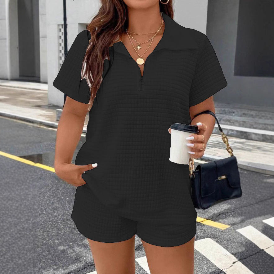 Ensemble haut et short jacquard décontracté