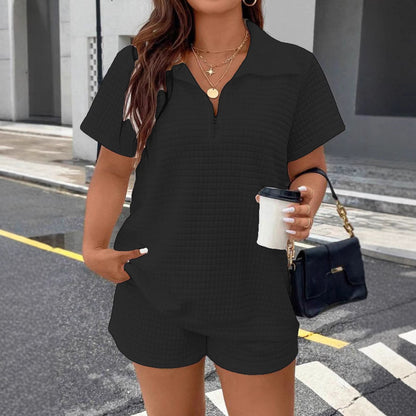 Ensemble haut et short jacquard décontracté