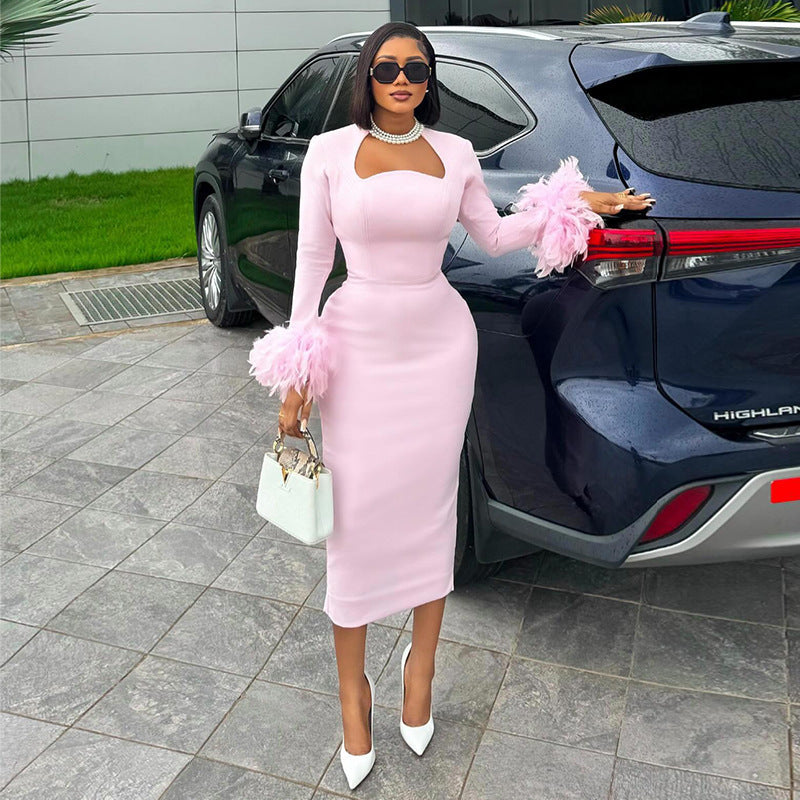 Robe Moulante À Manches Longues Couture En Peluche - Chic&Shines