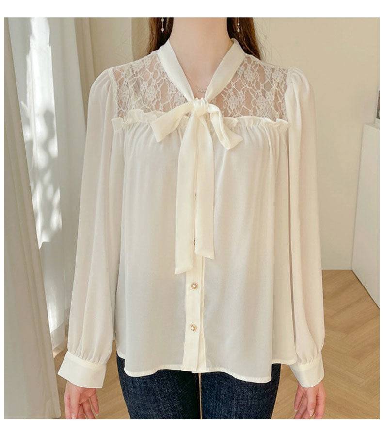 Chemise en mousseline manches longues et nœud