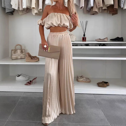 Ensemble haut tube et pantalon larges en satin - Chic&Shines