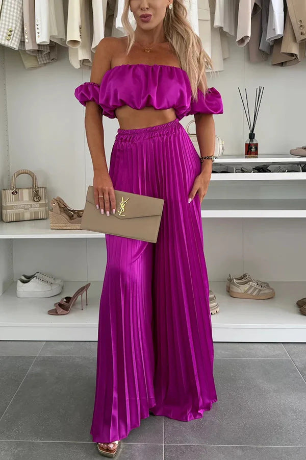 Ensemble haut tube et pantalon larges en satin