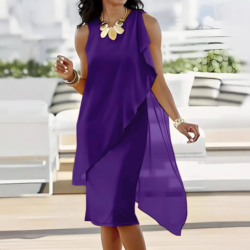Robe courte sans manches en mousseline
