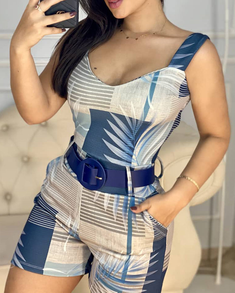Combinaison short à bretelles imprimé