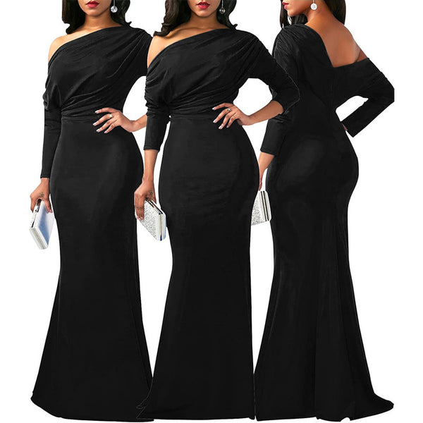 Robe de soirée longue élégante épaules obliques