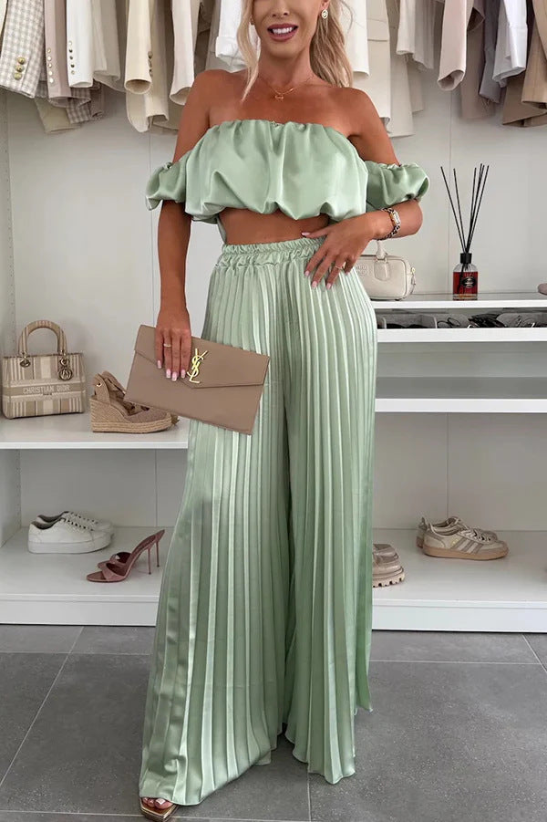 Ensemble haut tube et pantalon larges en satin