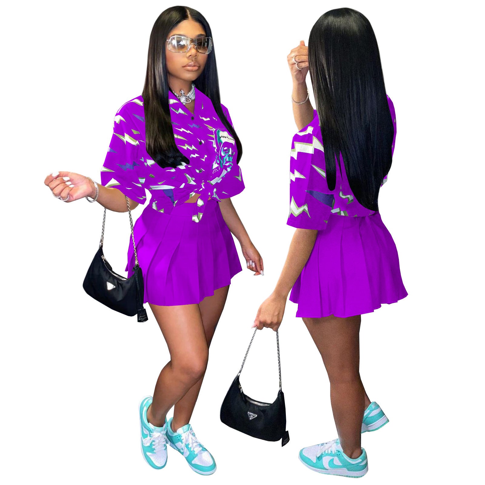 Ensemble chemise à boutons et jupe courte plissée