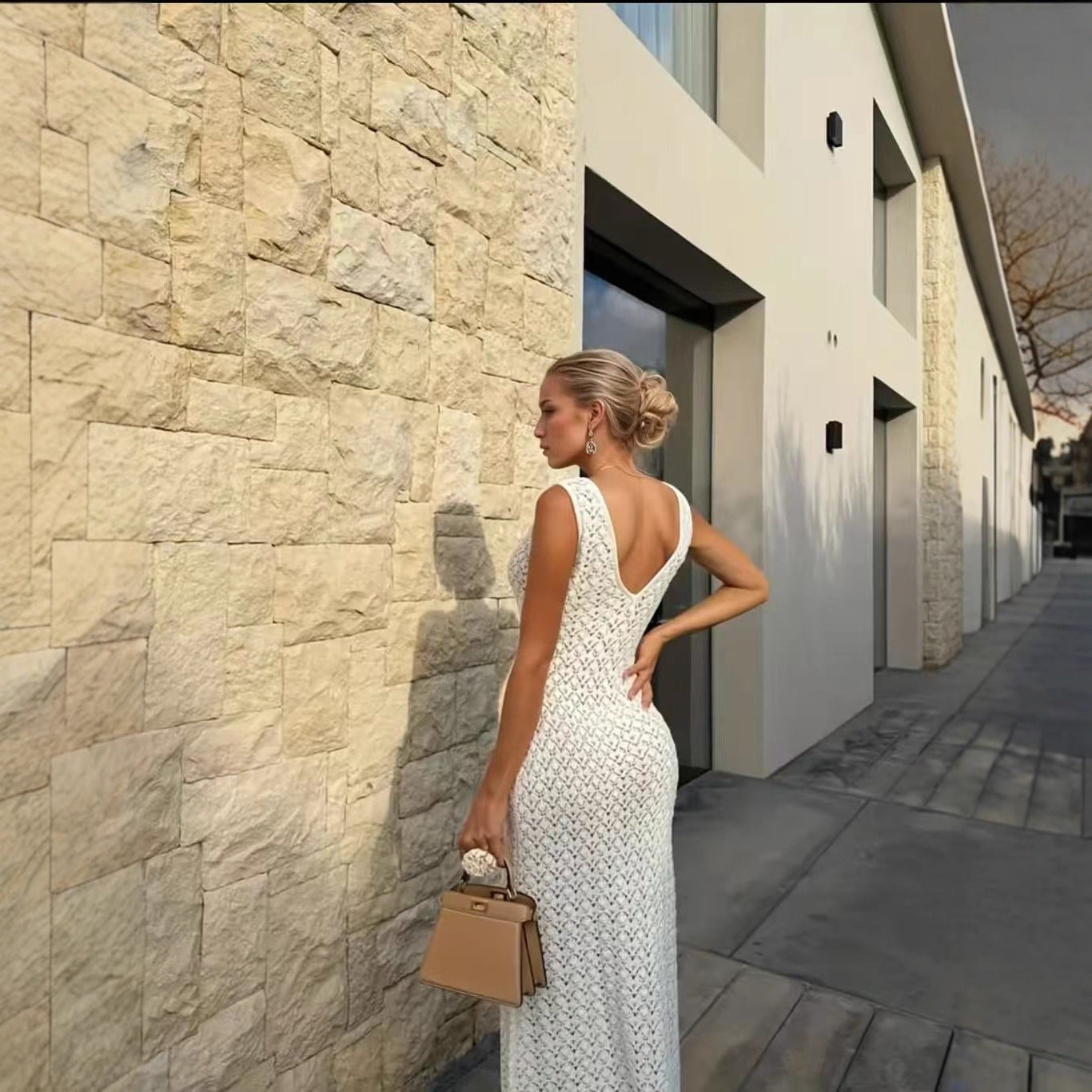 Robe longue col V à bretelles - Chic&Shines