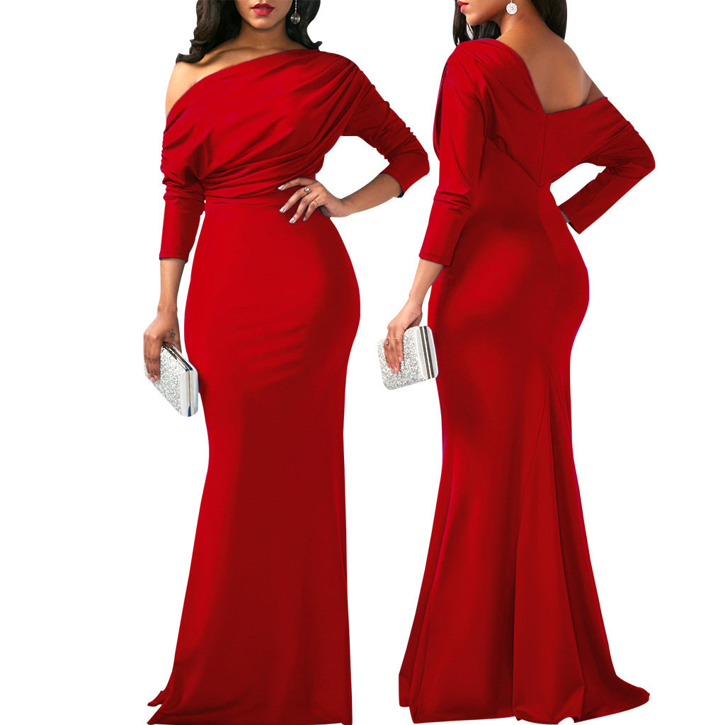 Robe de soirée longue élégante épaules obliques