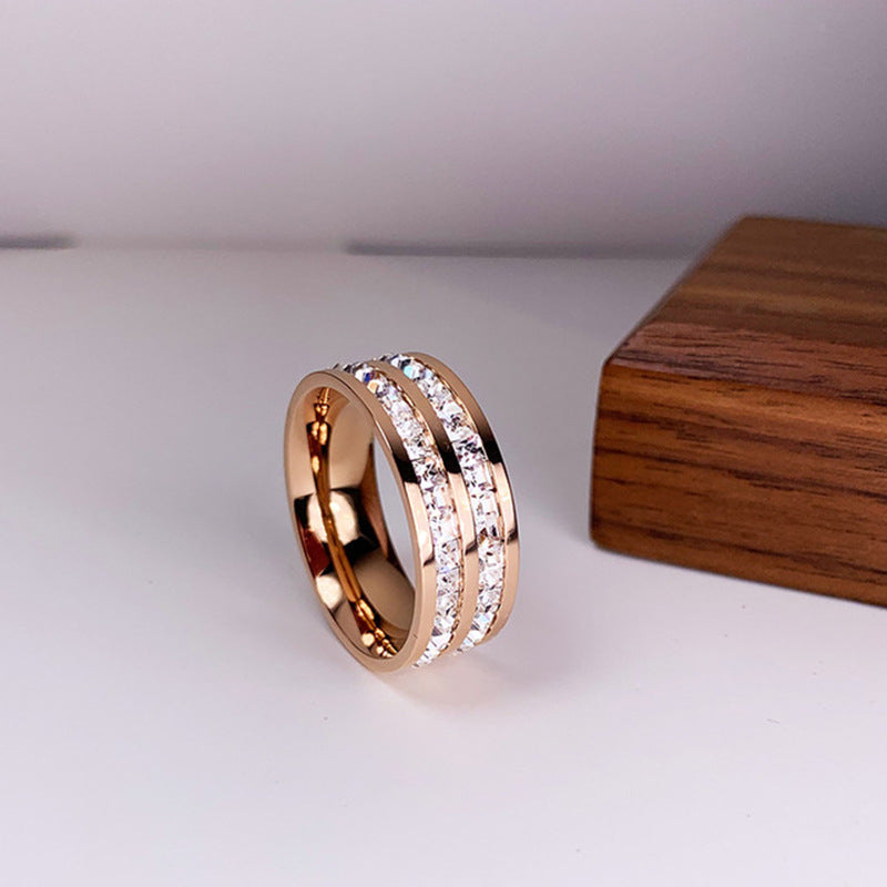 Bague simple et double rangée de diamants en acier titane
