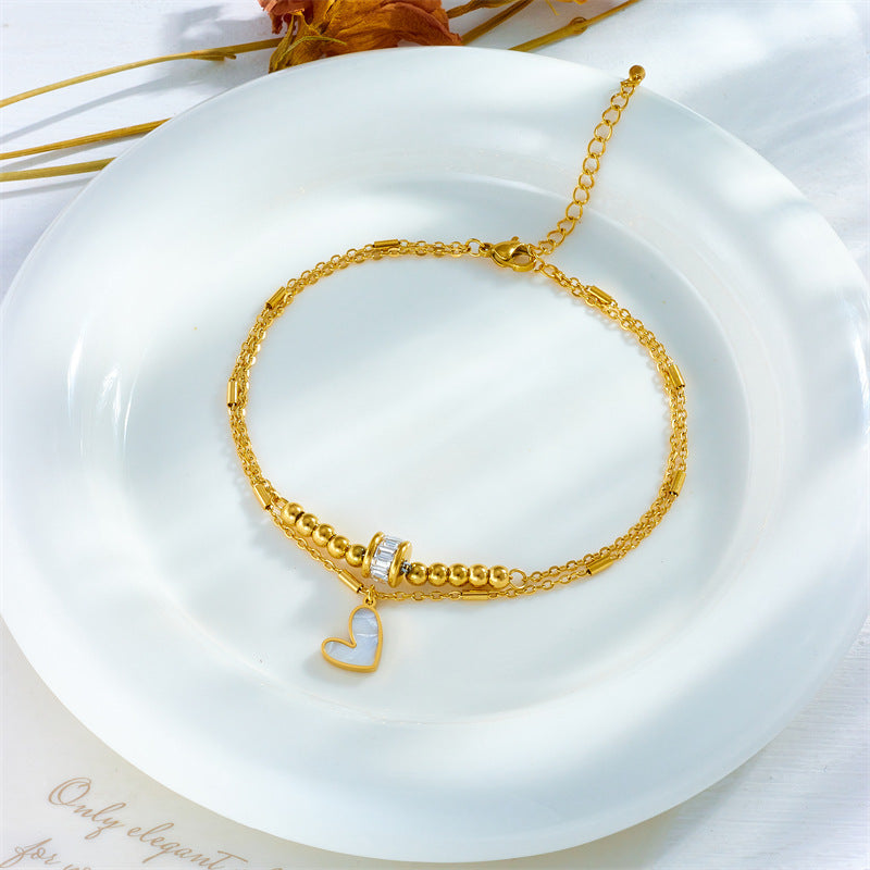Chaîne double de cheville pendentif cœur - Chic&Shines