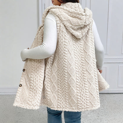 Gilet cardigan décontracté à capuche en peluche