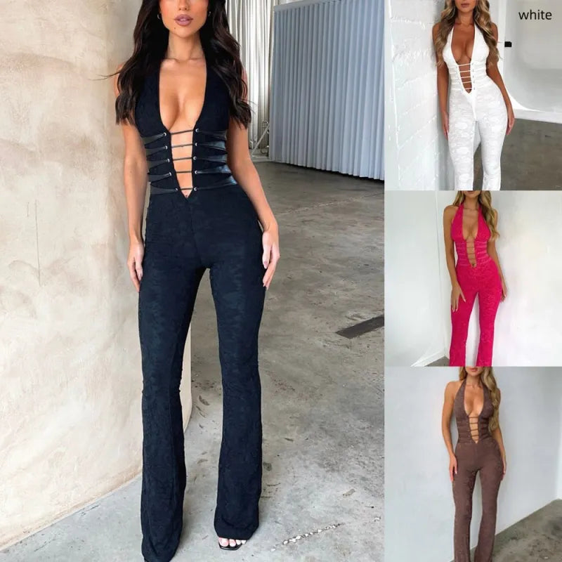 Mono calado con cuello halter y espalda descubierta
