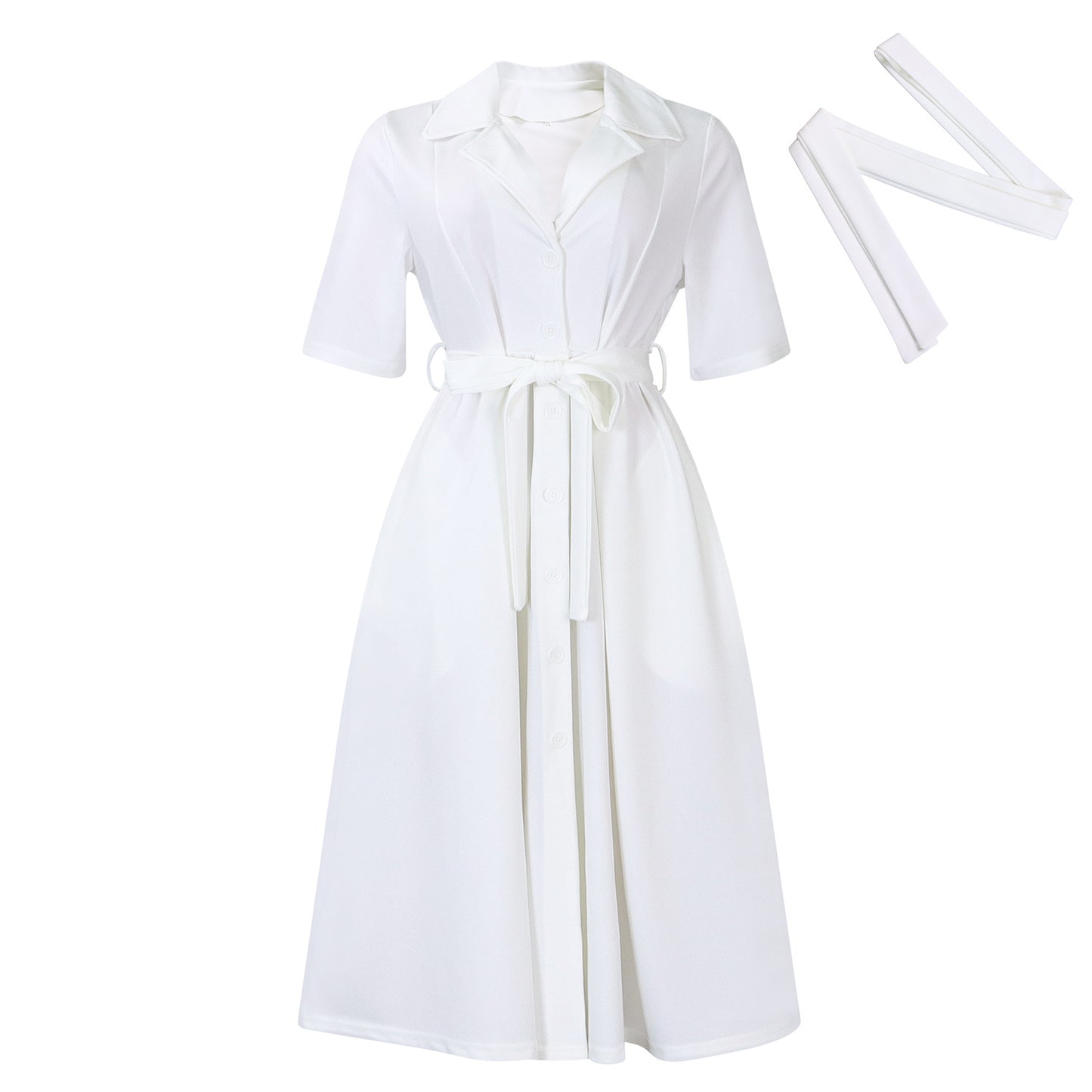 Robe mi-longue manches courtes avec ceinture - Chic&Shines