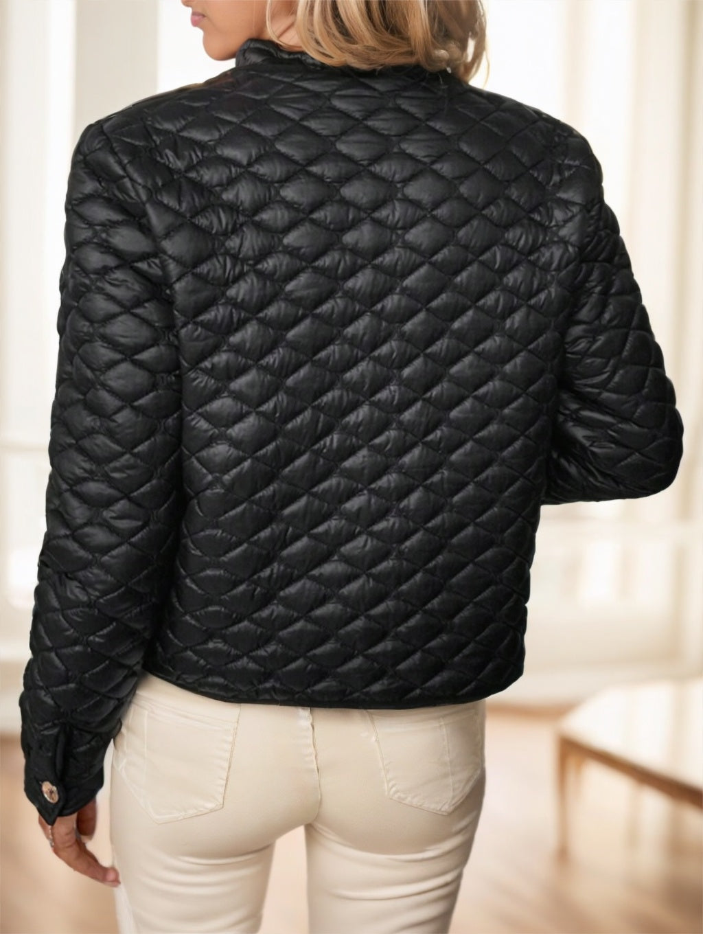 Manteau court manches longues matelassé en losanges