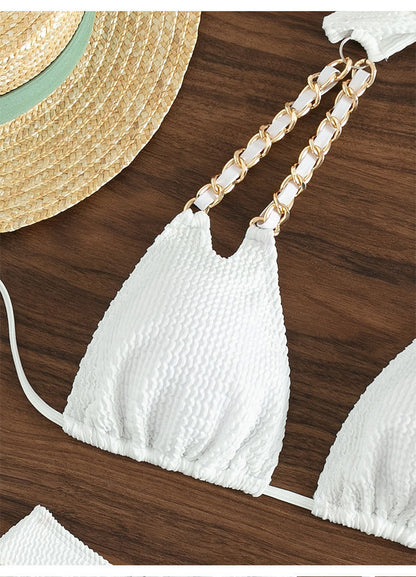 Maillot de bain taille haute fendu licou à chaine - Chic&Shines