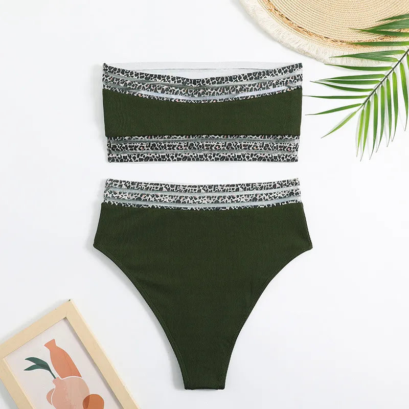 Maillot de bain 2 pièces bandeau imprimé léopard