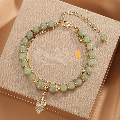 Bracelet perles chinoises et pendentif en forme de feuille - Chic&Shines