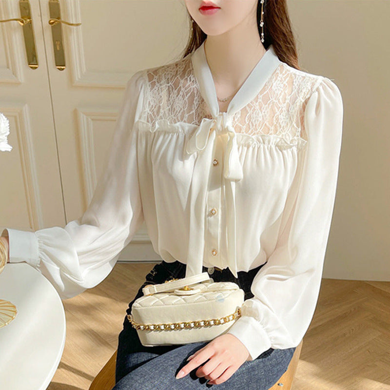 Chemise en mousseline manches longues et nœud